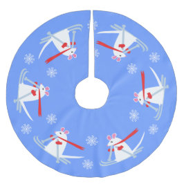 クリスマススキーシャレーホワイトネズミスキーヤー ブラッシュドポリエステルツリースカート