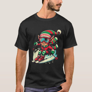 クリスマススキースクワッドチームのスキー愛好家スキーヤー小妖精や小人スキーCh Tシャツ