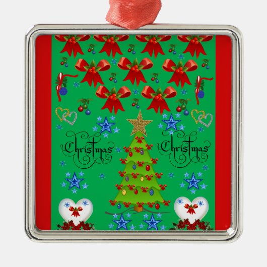 クリスマススクウェアのプレミアムオーナメントグリーン メタルオーナメント (正面)