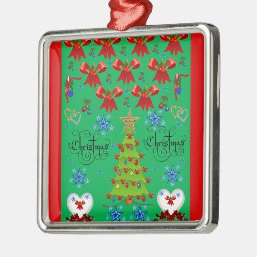クリスマススクウェアのプレミアムオーナメントグリーン メタルオーナメント (左)