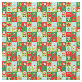 クリスマススクウェアサンタ小妖精や小人ズトナカイ&more ファブリック