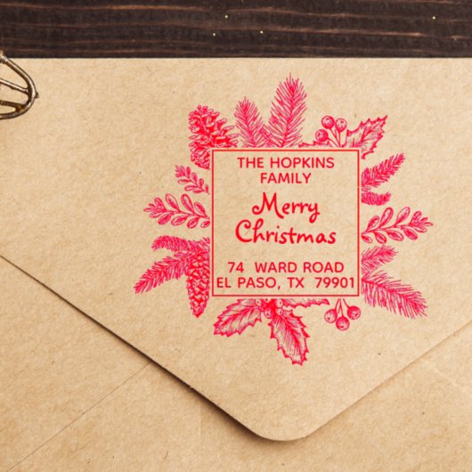 クリスマススクウェアリースファミリー名差出人住所 セルフインキングスタンプ