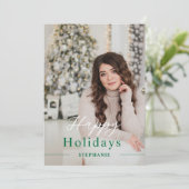 クリスマススクエレガントリプト写真グリーンハッピン シーズンカード (スタンド正面)