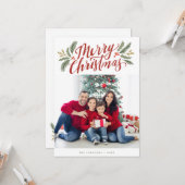 クリスマススクリプトと緑の数々の休日の写真 カード (正面/裏面インサイチュ)