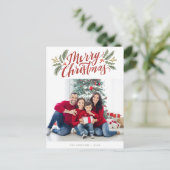 クリスマススクリプトと緑の数々の休日の写真 ポストカード (スタンド正面)