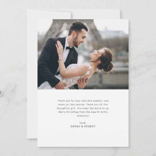 クリスマススクリプトのアーチホリデー結婚の発表 カード (裏面)