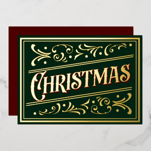 クリスマススクリプトオーナメント 緑 赤 箔シーズンカード (正面/裏面)