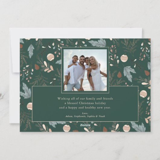 クリスマススクリプトフルフォトボホグリーンリーメッセージ シーズンカード (裏面)