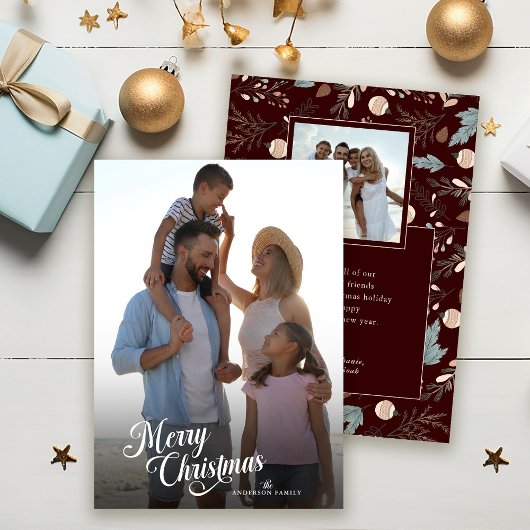 クリスマススクリプトフルフォトボホグリーンリーメッセージ シーズンカード