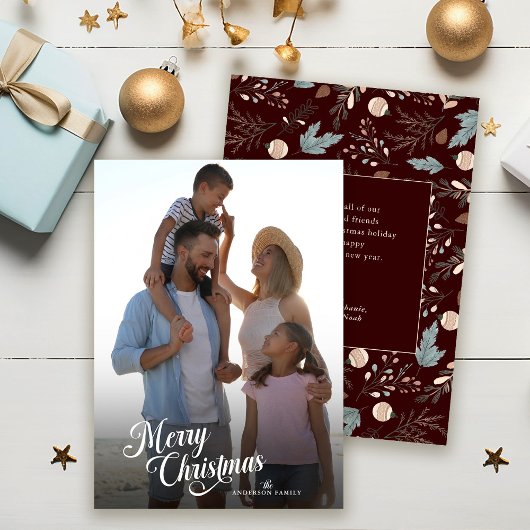 クリスマススクリプトフルフォトボホグリーンリーメッセージ シーズンカード