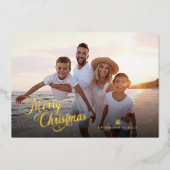 クリスマススクリプトフルフォトボホグリーンリー金ゴールド 箔シーズンカード (正面)