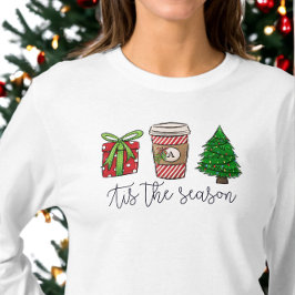 クリスマススクリプトプレゼントモノグラムコーヒーツリー Tシャツ