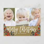 クリスマススクリプトベリー3フォトホリデー シーズンポストカード (正面)