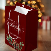 クリスマススクリプト深いレッド ミディアムペーパーバッグ