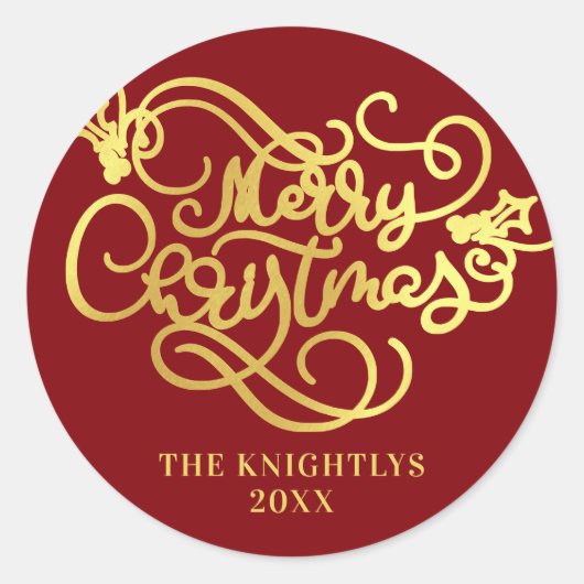 クリスマススクリプト フォージュゴールド お好きな色 ラウンドシール (正面)