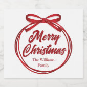 クリスマススクリプト 赤いリボンと蝶結び ワインボトルラベル ビールラベル (シングルラベル)