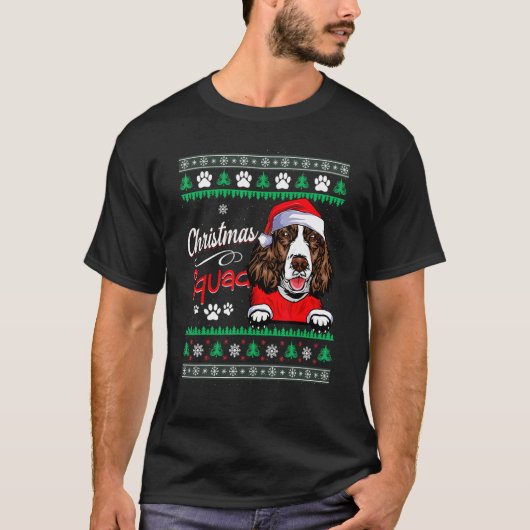 クリスマススクワッドイングリッシュスリンガースパニエル犬醜いスワ Tシャツ (正面)