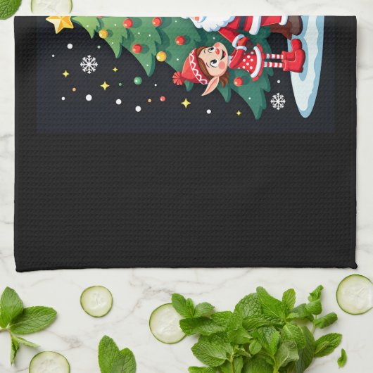 クリスマススクワッドサンタキリン小妖精や小人ダビングマッチング キッチンタオル (折り畳み)