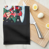 クリスマススクワッドサンタキリン小妖精や小人ダビングマッチング キッチンタオル (四つ折り)