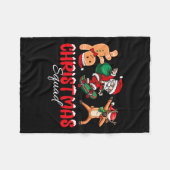 クリスマススクワッドサンタダービング小妖精や小人ファミリーマッチング フリースブランケット (正面(横))