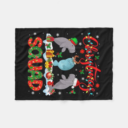 クリスマススクワッドスリーサンタトインデア小妖精や小人マナテース フリースブランケット (正面(横))