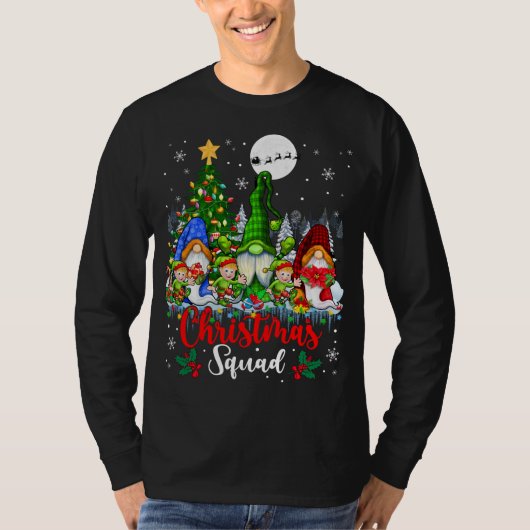 クリスマススクワッドスリーサンタ小妖精や小人格言クリスマスツリー Tシャツ (正面)
