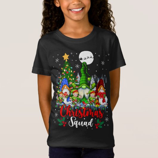 クリスマススクワッドスリーサンタ小妖精や小人格言クリスマスツリー Tシャツ (正面)