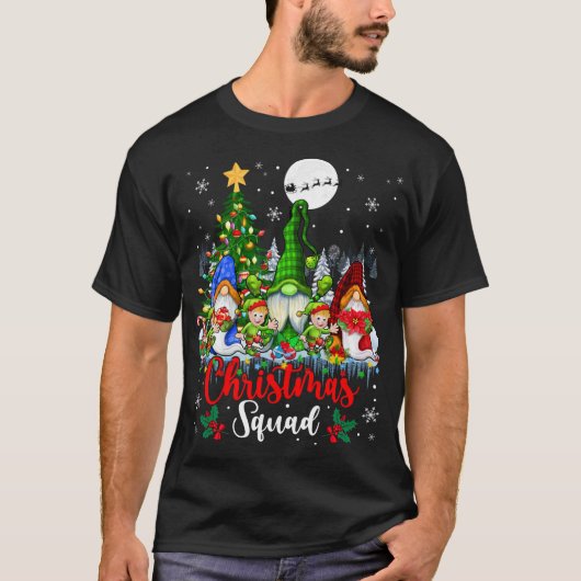 クリスマススクワッドスリーサンタ小妖精や小人格言クリスマスツリー Tシャツ (正面)