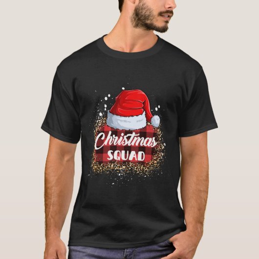 クリスマススクワッドファミリーサンタハットヒョウ水牛 Tシャツ (正面)