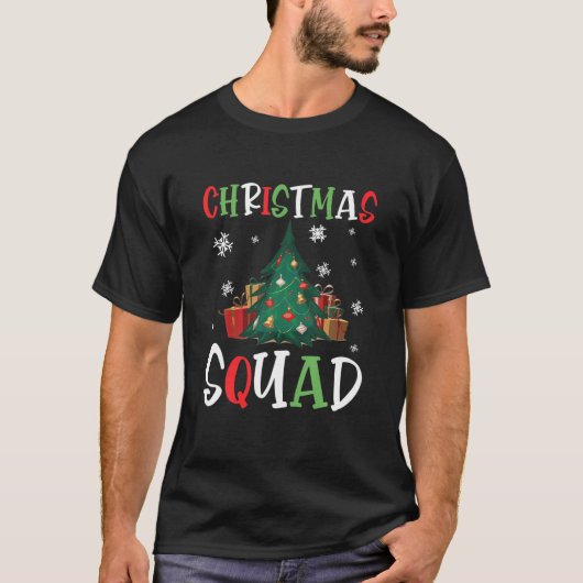 クリスマススクワッドファミリーマッチングパジャマおもしろいスクリスマス Tシャツ (正面)