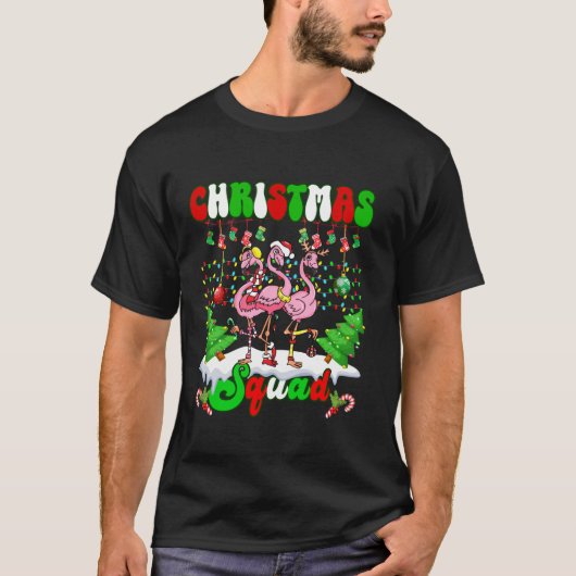 クリスマススクワッドラブフラミンゴファミリークリスマスライトP Tシャツ (正面)