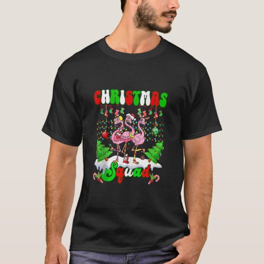 クリスマススクワッドラブフラミンゴファミリークリスマスライトP Tシャツ (正面)