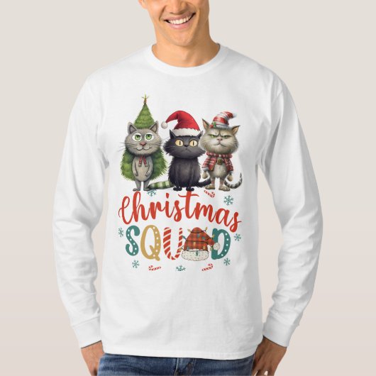 クリスマススクワッド猫好き用の猫おもしろい Tシャツ (正面)