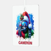 クリスマススクーバダイバー名前をカスタムする メタルオーナメント (正面左)