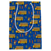 クリスマススクールバスジンガーブレッド交差ガード ミディアムペーパーバッグ (正面)