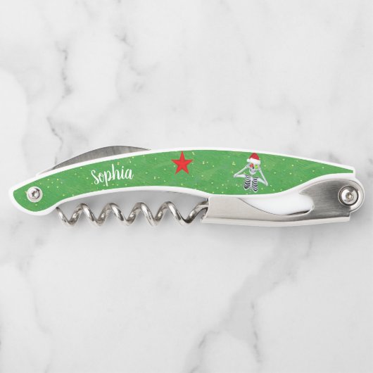 クリスマススケルトンオーナメントサンタハットスターグリーン ソムリエナイフ (裏面)