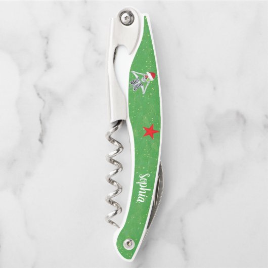 クリスマススケルトンオーナメントサンタハットスターグリーン ソムリエナイフ (正面)