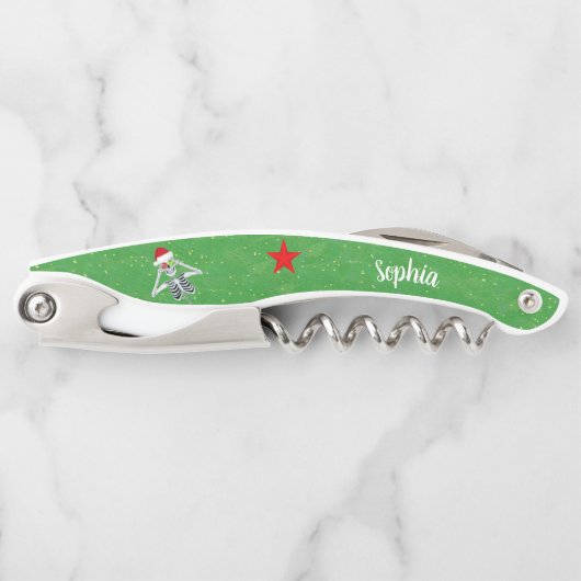 クリスマススケルトンオーナメントサンタハットスターグリーン ソムリエナイフ (正面)