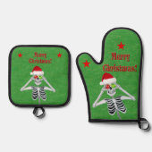 クリスマススケルトンオーナメントスターズオングリーン 鍋つかみ&鍋敷きセット (正面)