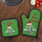 クリスマススケルトンオーナメントスターズオングリーン 鍋つかみ&鍋敷きセット