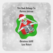 クリスマススケルトンオーナメントブライトレッドグリーン スクエアシール (正面)