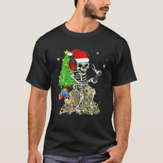 クリスマススケルトンゲーマーパジャマクリスマスツリーファミリーG Tシャツ