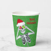 クリスマススケルトンスノーフレークオーナメントハットグリーン 紙コップ (裏面)