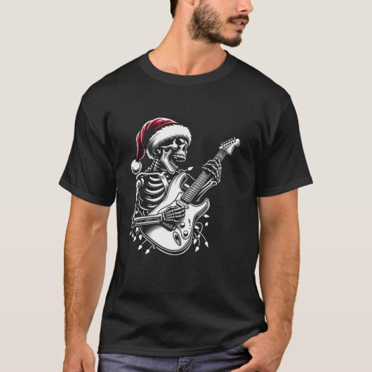 クリスマススケルトン遊ズギターサンタハットギター Tシャツ (正面)