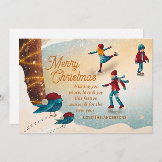 クリスマススケートで滑る付き氷のメッセージのシーカスタムン シーズンカード (正面/裏面)