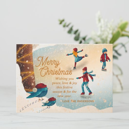 クリスマススケートで滑る付き氷のメッセージのシーカスタムン シーズンカード (スタンド正面)