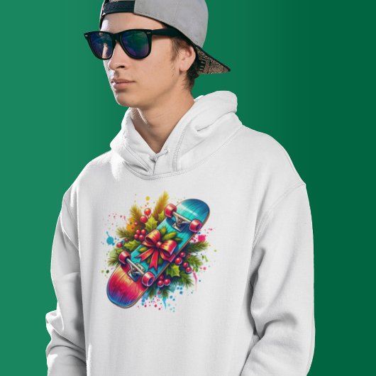 クリスマススケートボードレッドボウパインブランチ パーカ