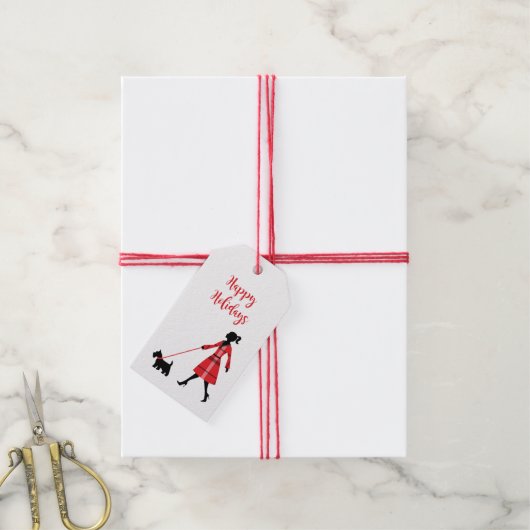 クリスマススコットドッグタータンチェックプレイドドッグウォーカー ギフトタグ (より糸付き)