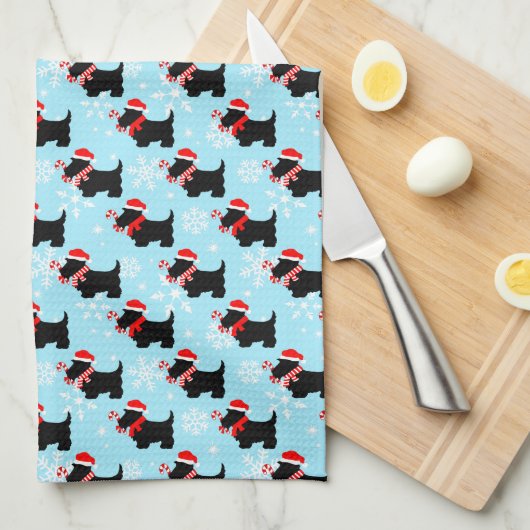 クリスマススコットランド犬のパターン キッチンタオル (四つ折り)