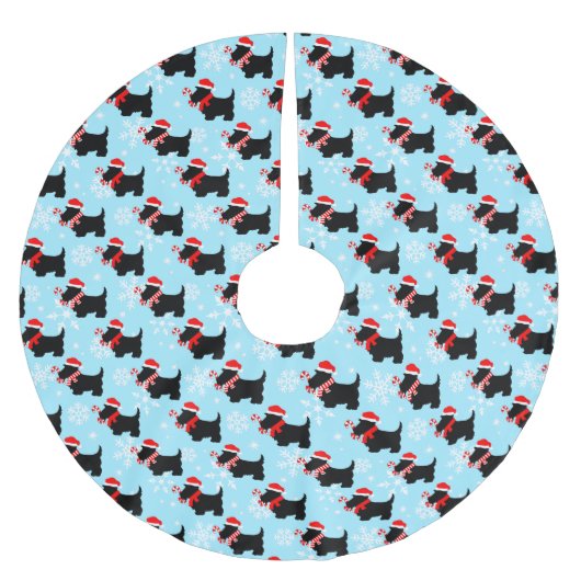 クリスマススコットランド犬のパターン ブラッシュドポリエステルツリースカート (正面)